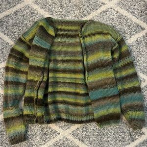 Green Striped Knit Cardigan